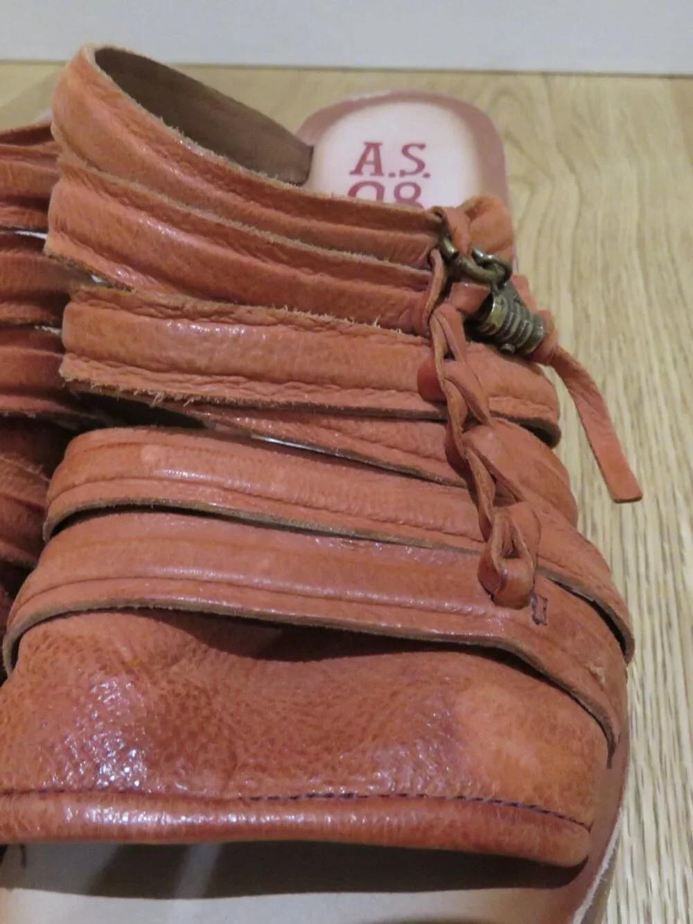 A.S. 98 Nicolls Leather Slip On Wedge Sandal Rust US 6.5/7 Boho Grunge Festival